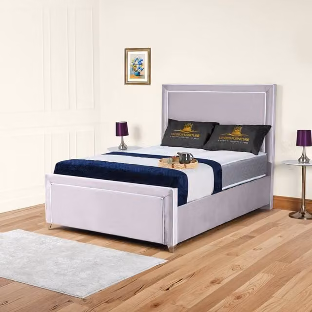 UK Bed Furniture Ariana Silver Velvet Upholstered Single Bed Frame