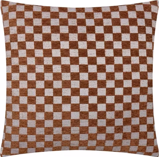 Make It A Home Larro Chenille Checkerboard Cushion in Copper Orange and Brown Polyester