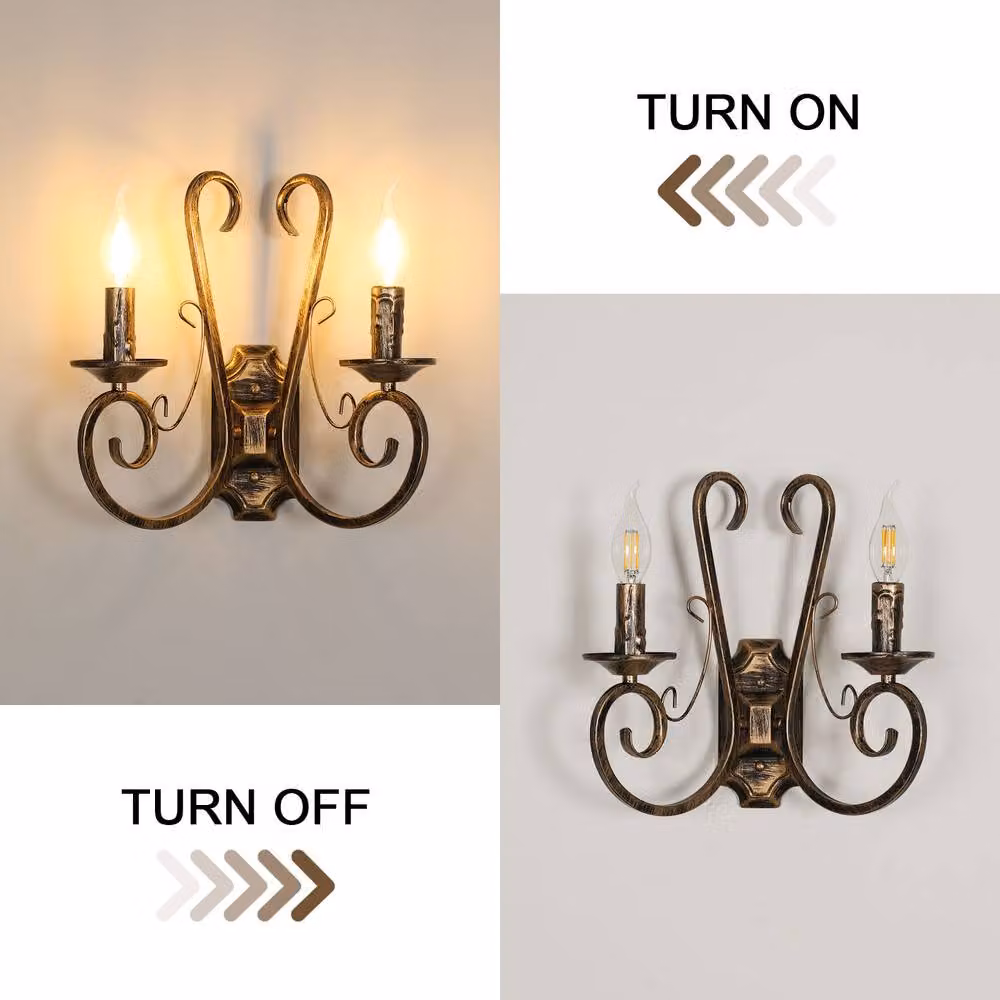 COMELY Rustic Bronze Metal Indoor Wall Lights with E14 Base – 3