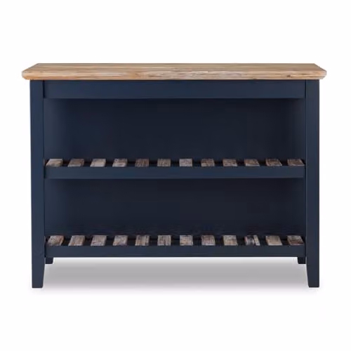 Statement Furniture Florence Breakfast Bar Kitchen Island with Acacia Wood Top and Slatted Shelves in Navy Blue, W: 126 cm, D: 78 cm, H: 91 cm – 2