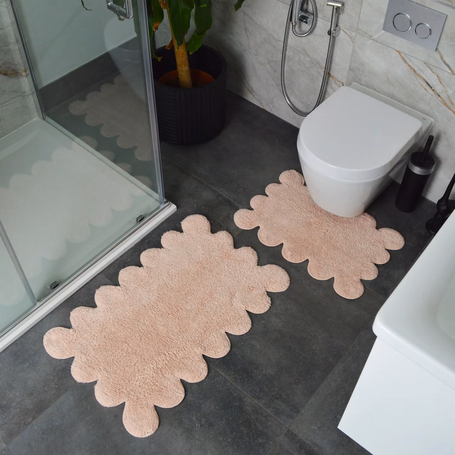 Allure Bath Fashions Two Piece Scallop Bath Mat Set in Pink, 100% Cotton – 2