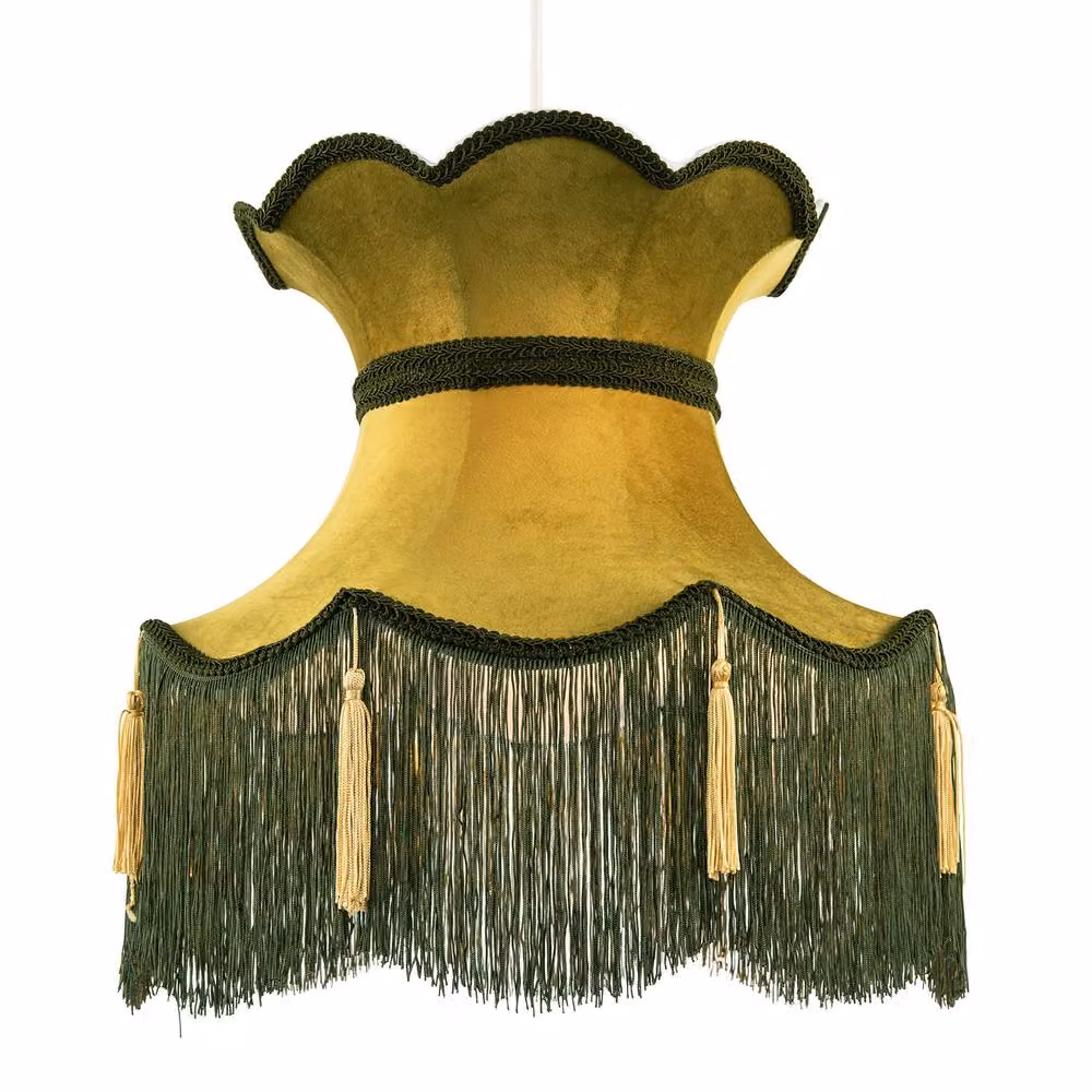 Happy Homewares Large Victorian Fabric Lamp Shade in Olive and Forest Green with Scallop Edges – 2
