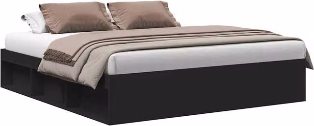 Berkfield Home Modern Black Bed Frame with Side Compartments, W/D/H: 200 x 200 cm