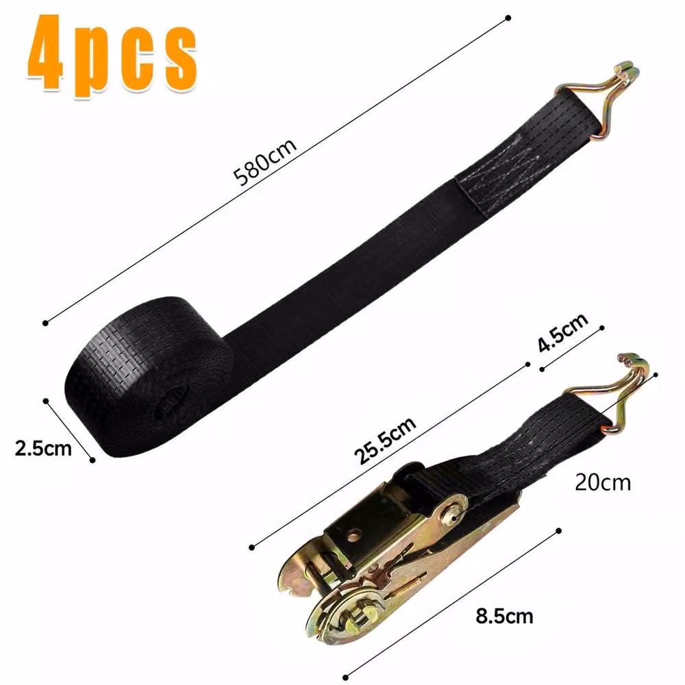 SPETLEK Black Ratchet Tie Down Straps, 4 Pack, 25 mm x 6 m, 3000 kg Capacity – 2