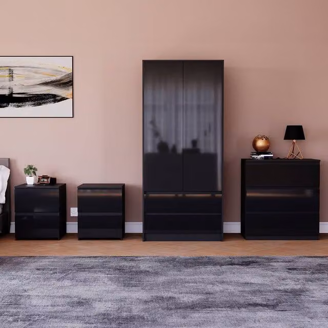 HD Designs Vida Designs Glinton 4 Piece Modern Black Glossy Bedroom Set – 1