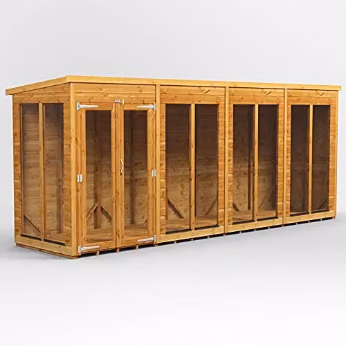 Powersheds Brown Pent Summer House Wooden Garden Shed with 12 mm Extra Thick Timber and Toughened Glass Windows