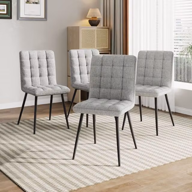 Livingandhome Set of 4 Modern Tufted Armless Dining Chairs with Metal Legs in Greyish White
