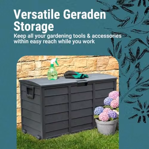 Gr8 Garden Black Plastic Garden Storage Box with Castors and Lock, 300 Litre Capacity – 3