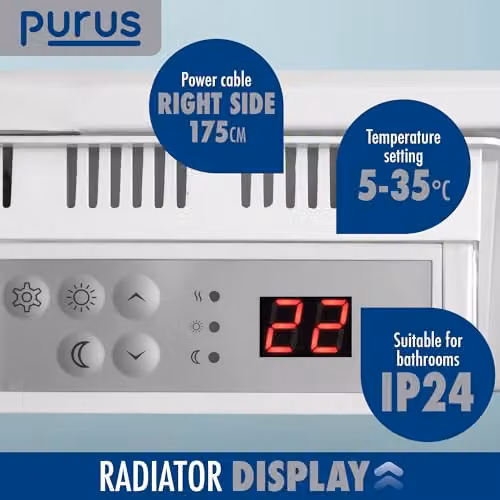 Purus 1800W Electric Convector Panel Heater, White, Wall Mounted or Freestanding – 3