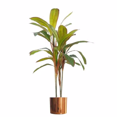 Leaf Design UK 100cm Artificial Potted Dracaena Tropical Palm Plant in Copper and Green with Metal Planter