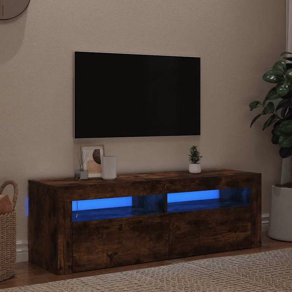 Berkfield Home TV Cabinet with LED Lights in Smoked Oak Brown, W/D/H: 120 x 35 x 40 cm – 4