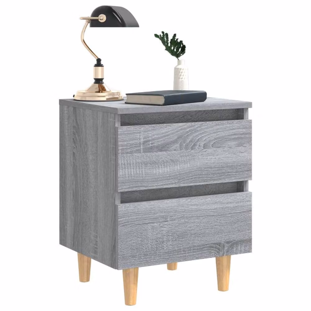 Berkfield Home Sturdy Bed Cabinet in Grey Sonoma with Solid Wood Legs, W: 40 cm, D: 35 cm, H: 50 cm – 2