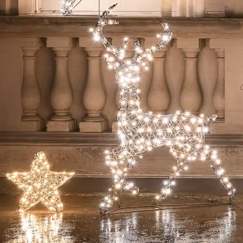 Lights4fun Dual LED Studley Reindeer Stag with 260 Warm White Lights, White, H 115 cm – 2