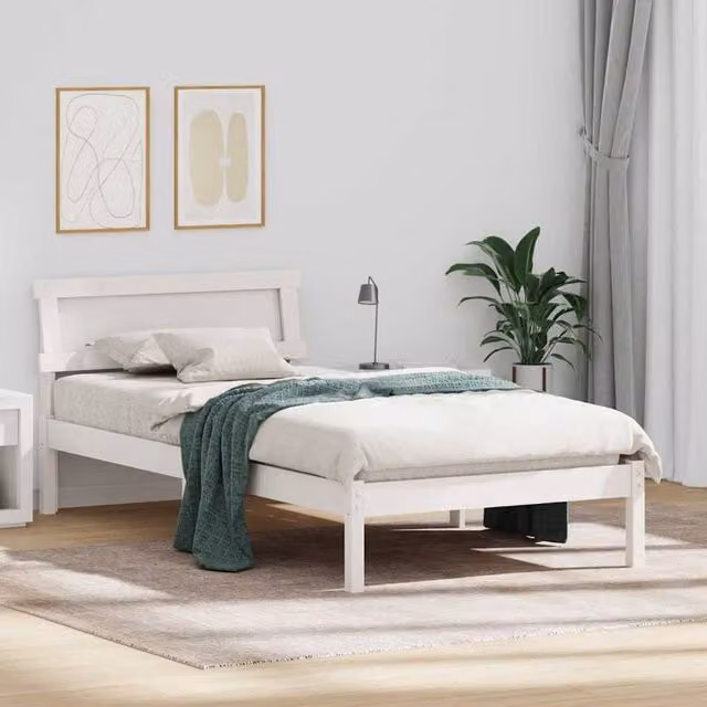 Berkfield Home Modern White Solid Pine Wood Bed Frame with Headboard, W/D/H: 100 x 200 cm – 1