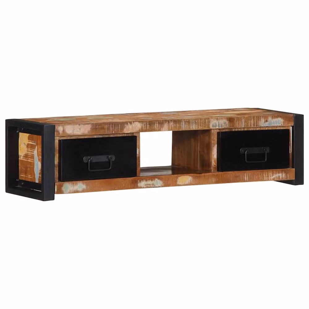 Berkfield Home Industrial TV Cabinet in Brown and Black Reclaimed Solid Wood and Metal, W/D/H: 100 x 30 x 25 cm – 2