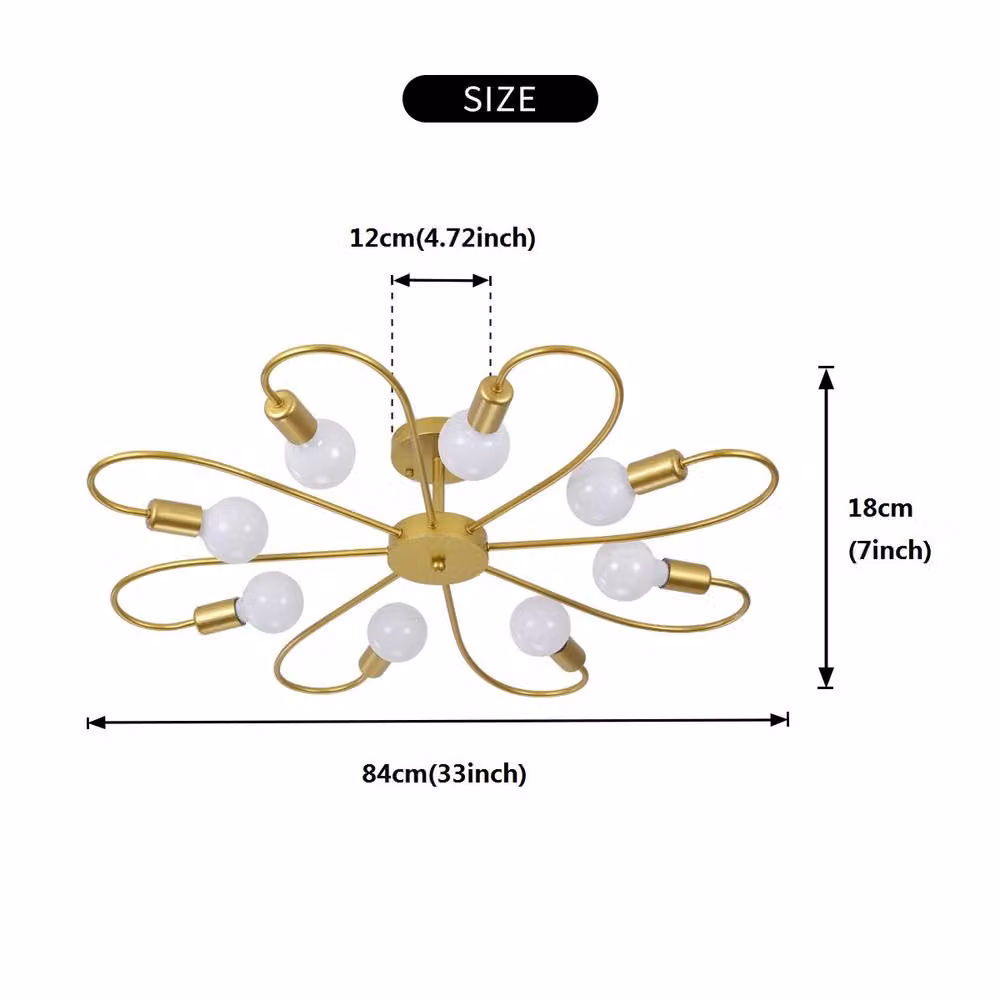 NIVOR 8-Light Industrial Mid Century Flush Mount Ceiling Chandelier in Gold and Brass – 2