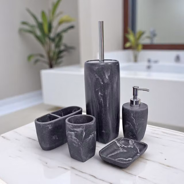 Showerdrape Octavia 5 Piece Grey Marble and Chrome Bathroom Accessory Set – 1