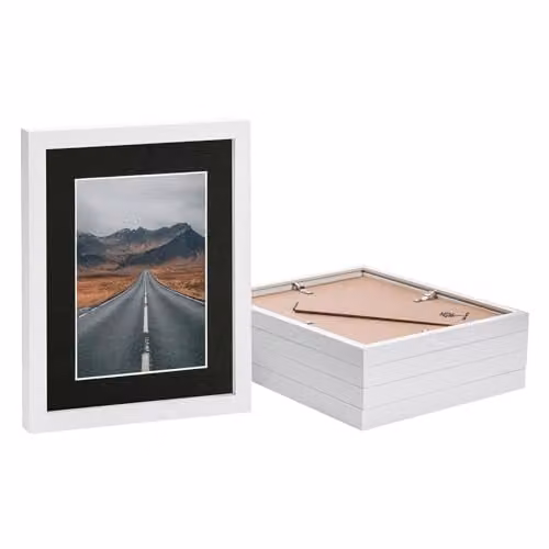 Nicola Spring Pack of 5 White Rectangular Photo Frames with Black Mounts and Glass Aperture – 1