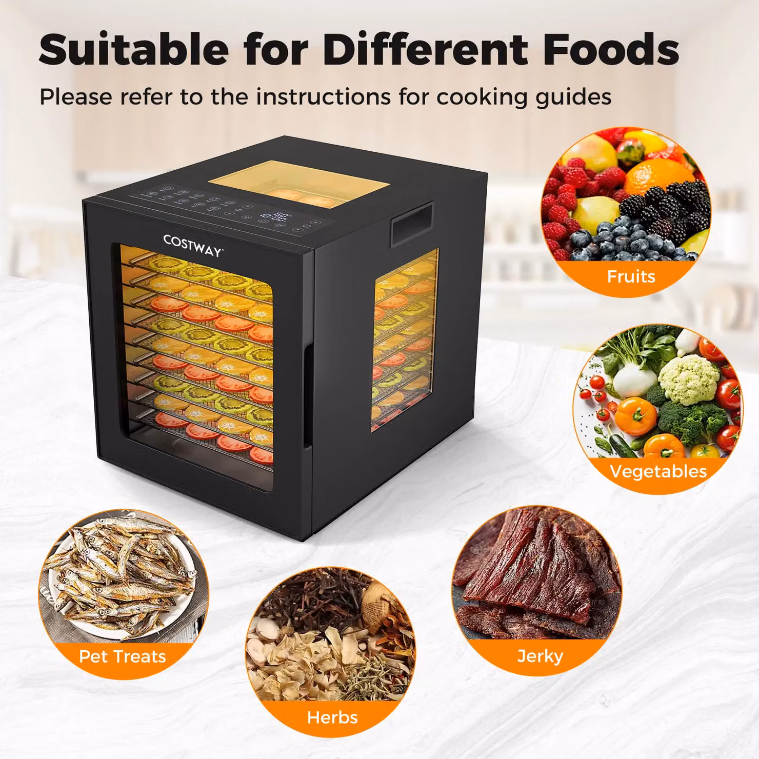 Gymax Food Dehydrator with 10 Stainless Steel Trays and 10 Presets in Black – 6