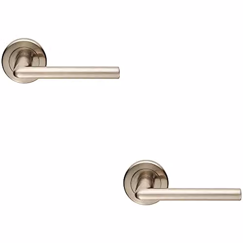 Loops Slimline Straight Bar Handle on Round Rose with Concealed Fix, Satin Nickel Silver, 2 Pairs