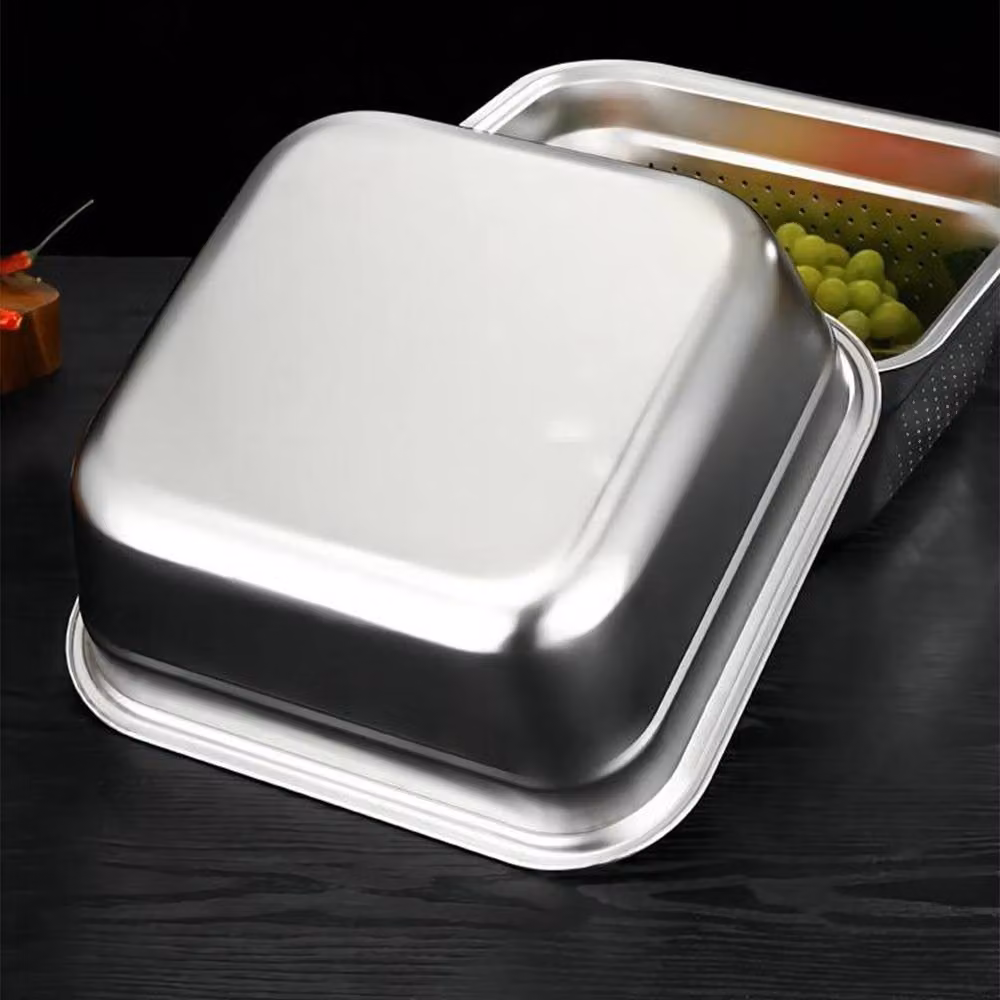 Ventryn 2-in-1 Silver Stainless Steel Square Washing Basin and Colander Set – 2