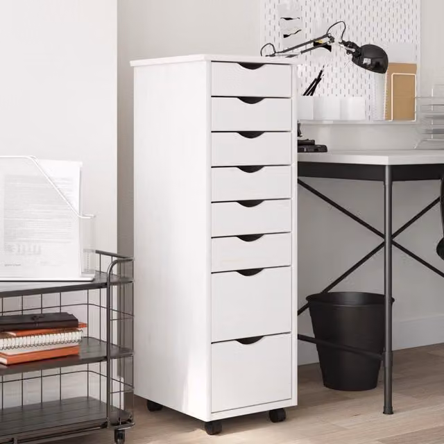 Berkfield Home MOSS Rolling Cabinet with Drawers in White Solid Pine Wood