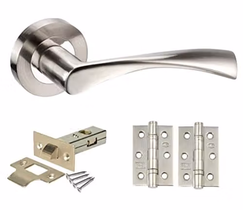 Golden Grace Astrid Door Handles on Rose Latch Pack in Duo Chrome Silver Finish