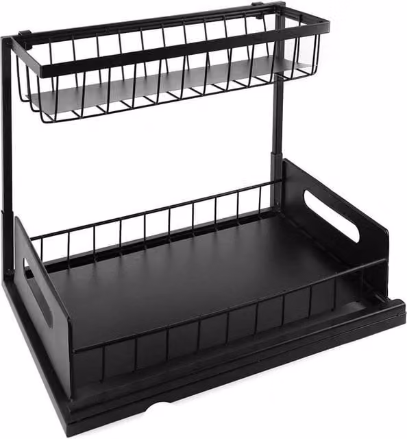 Kelvenix 2 Tier Pull Out Under Sink Basket in Black