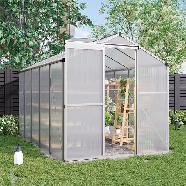 Breeins Aluminium Frame Greenhouse with Window and Polycarbonate Panels, Silver and Transparent, 10x6ft
