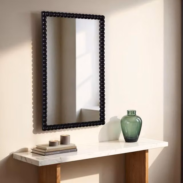Home Garden Direct Lecco Wooden Wall Mirror with Beaded Frame in Black, W: 60 cm, H: 90 cm