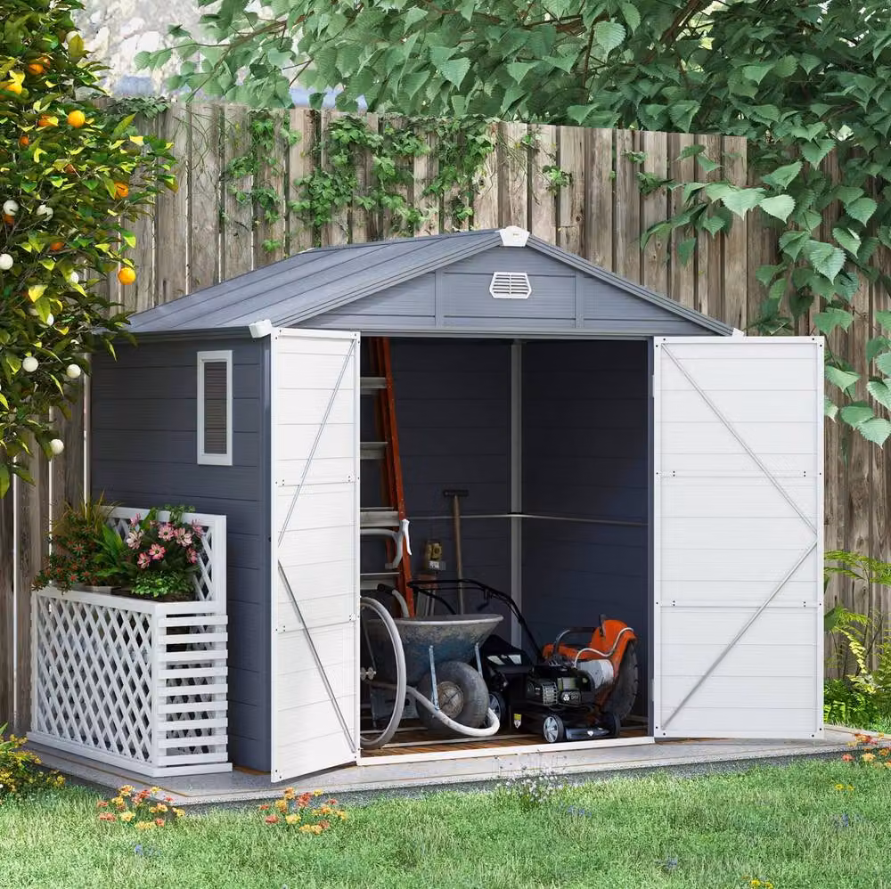 STILVORA Modern Pent Storage Shed in Grey with Window and Vents – 2