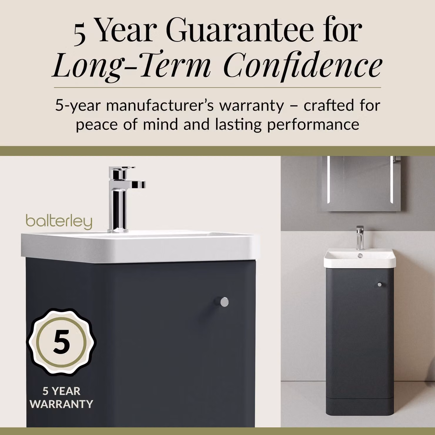 Balterley Dark Grey Floor Standing 1 Door Vanity Unit with Ceramic Basin and Soft Close Doors – 3
