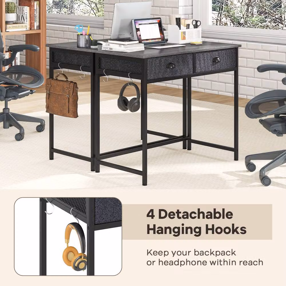 Gymax Modern Grey Computer Desk and Dressing Table with 2 Drawers – 5