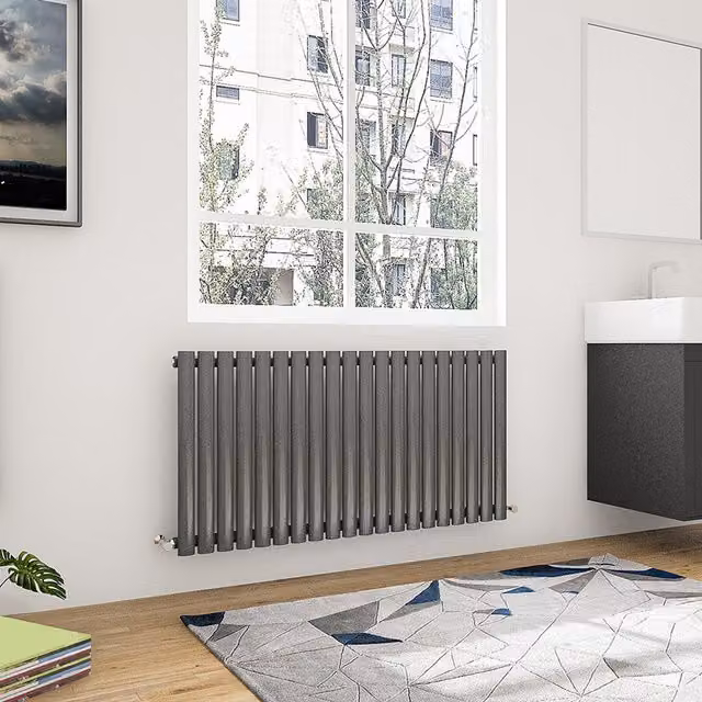 AicaBathroom Horizontal Oval Column Radiator in Anthracite Grey, W: 118 cm, H: 60 cm, D: 60 cm