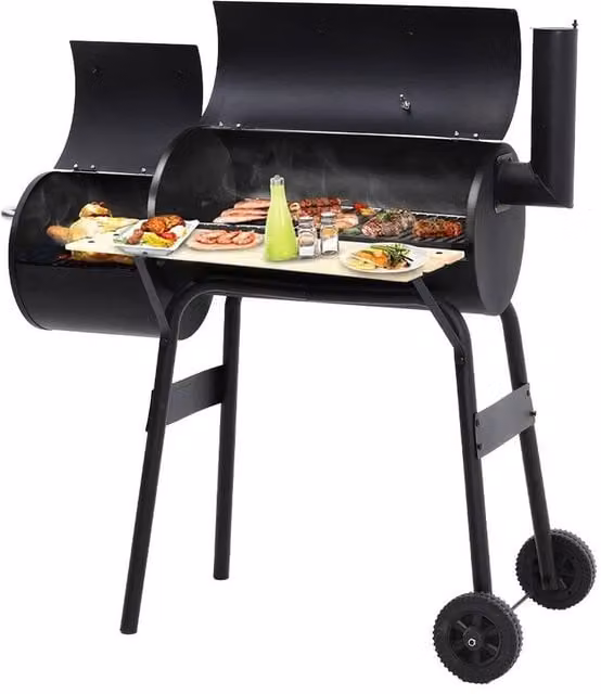 Kelvenix 2 Burner Charcoal BBQ Barbecue Grill in Black with Thermometer and Enamelled Steel Construction