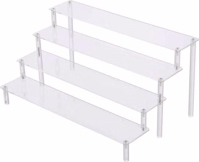 NESTLUNE Commercial 4 Tier Acrylic Display Stand Riser Shelf in Clear, W: 100 cm, D: 15 cm, H: 20 cm