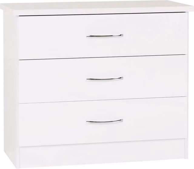 FORGEVIO White Gloss 3 Drawer Chest Freestanding Modern Bedroom Storage