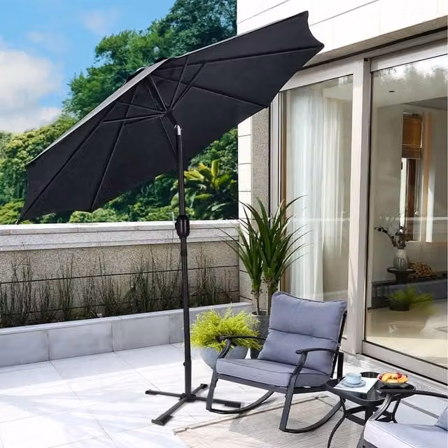 Livingandhome 3M Traditional Black Cantilever Garden Parasol with Foldable Cross Base