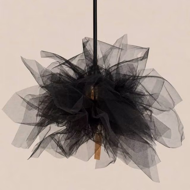 CGC Lighting Odette Black Ruffle Layered Tulle Silhouette Lampshade, Diameter: 60 cm – 1