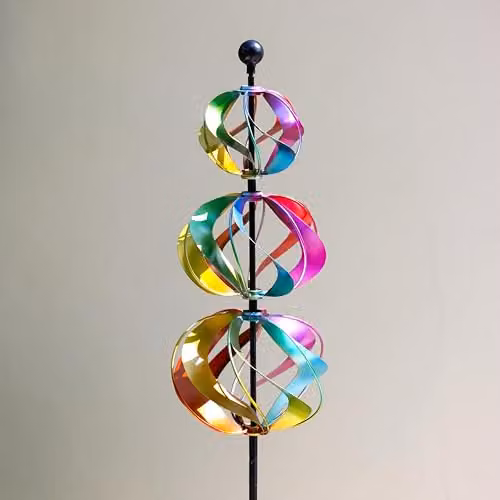 Primrose Three Sphere Multicoloured Kinetic Wind Spinner Metal Hanging Garden Decor 18.5cm