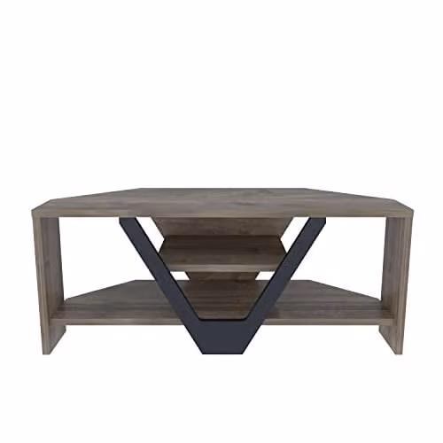DECOROTIKA Karin Corner TV Stand and Media Console, Walnut and Black, W: 90 cm, D: 35 cm, H: 38 cm – 1