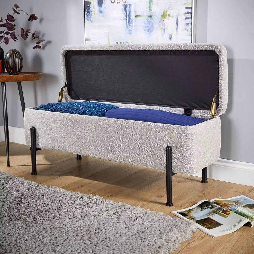 FORGEVIO Grey Fur Storage Ottoman with Metal Legs – 2