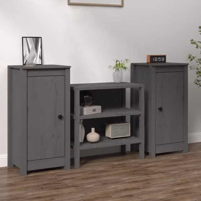 Berkfield Home Set of 2 Rustic Grey Solid Wood Pine Sideboards, W/D/H: 40 x 35 x 80 cm – 1