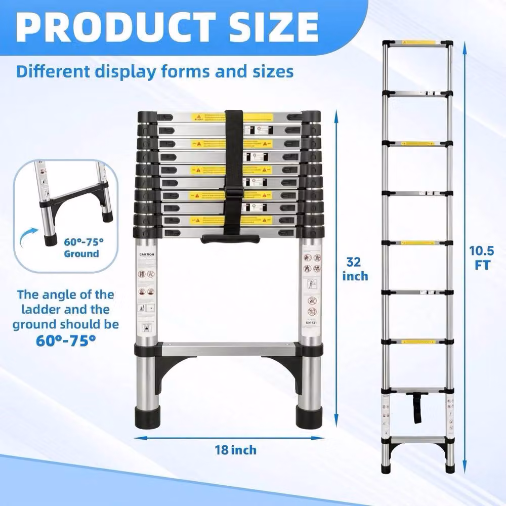 Alivio 3.2m Heavy Duty Telescopic Extension Ladder in Silver with 150kg Capacity – 5