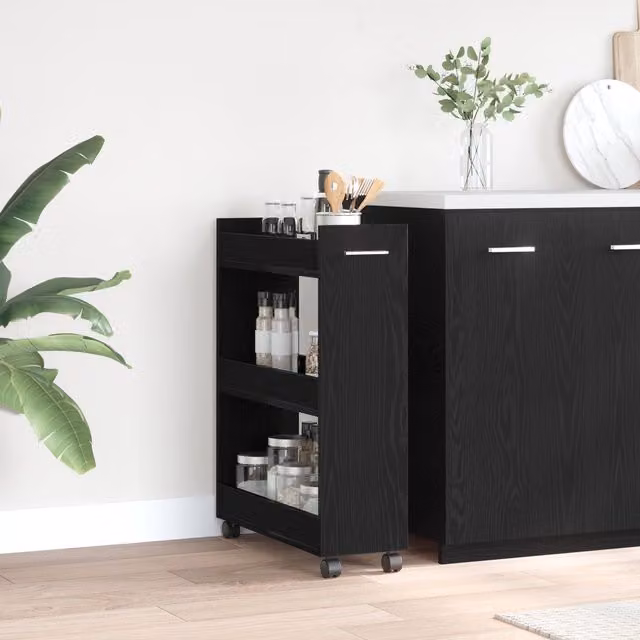 Berkfield Home Rolling Cabinet in Black Oak, W/D/H: 60 x 22 x 79 cm – 1