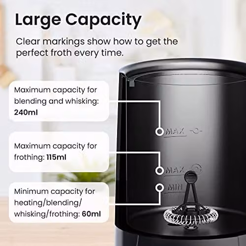 Pro Breeze 4-in-1 Electric Milk Frother, 240ml Automatic Hot and Cold Foam Maker and Milk Steamer in Black – 7