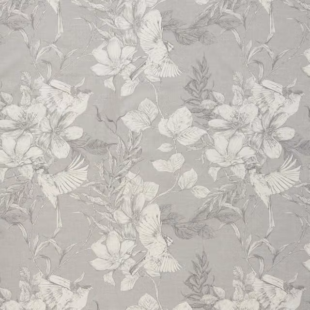 iLiv Sketchbook Fabric Feather in Grey Cotton Floral Nature Design