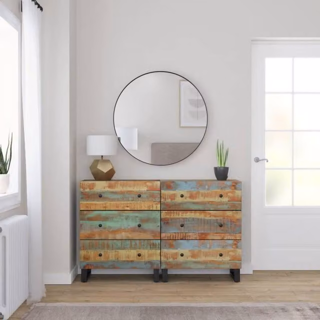 Berkfield Home Set of 2 Reclaimed Solid Wood Sideboards in Brown, W/D/H: 60 x 33 x 75 cm