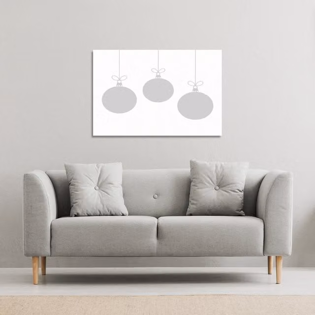 Benjamin Tate Design LTD Three Hanging Christmas Baubles Gallery Canvas Wall Art in White and Grey, W: 31 cm, H: 46 cm