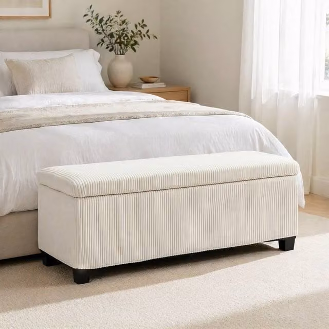 STILVORA Beige Storage Ottoman with Steel Frame and 84 L Capacity